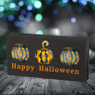 Decorated Pumpkins Halloween Customizable Wooden Box Sign