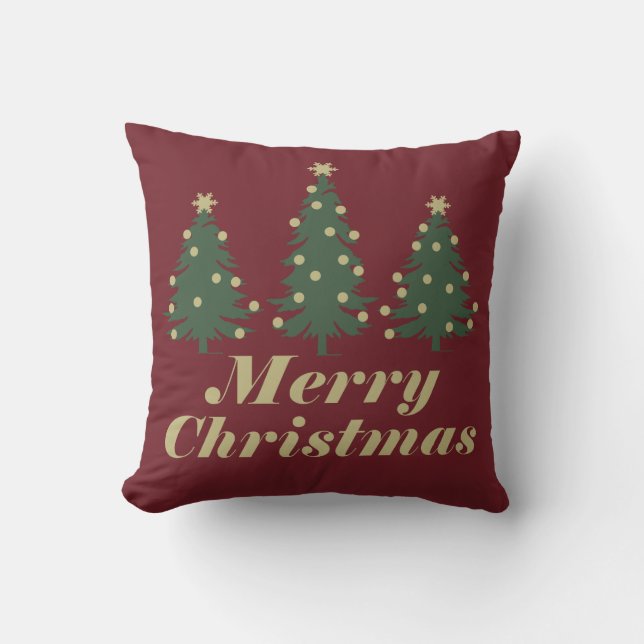 Decorated Simple Holiday Christmas Pine Trees Throw Pillow (Front)