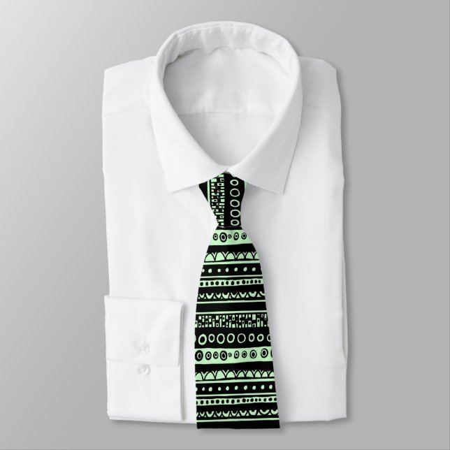 Decorated Stripes - Pale Mint Green - Lrg pat Neck Tie (Tied)