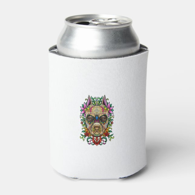 Decorated Sugar Skull Dog - Day Of The Dead Illust Can Cooler (Can Front)