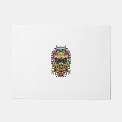 Decorated Sugar Skull Dog _ Day Of The Dead Illust Doormat