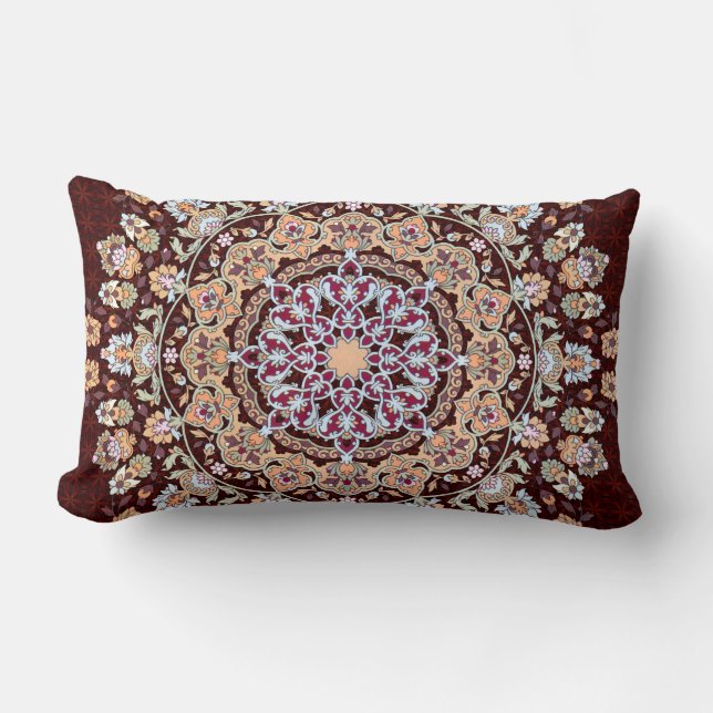Decorated Tazhib of the Persian art in garnet Lumbar Pillow (Front)