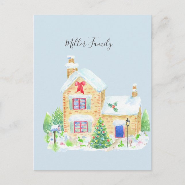 Decorated Traditional House Customizable Christmas Postcard (Front)