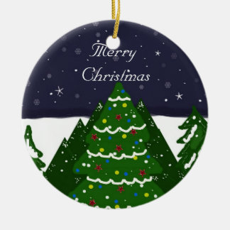 Decorated Tree Shining on a Winter Night Ceramic Ornament
