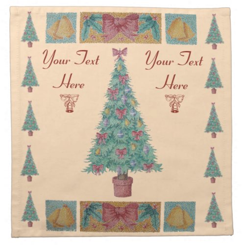 decorated tree with bells red bows for christmas napkin