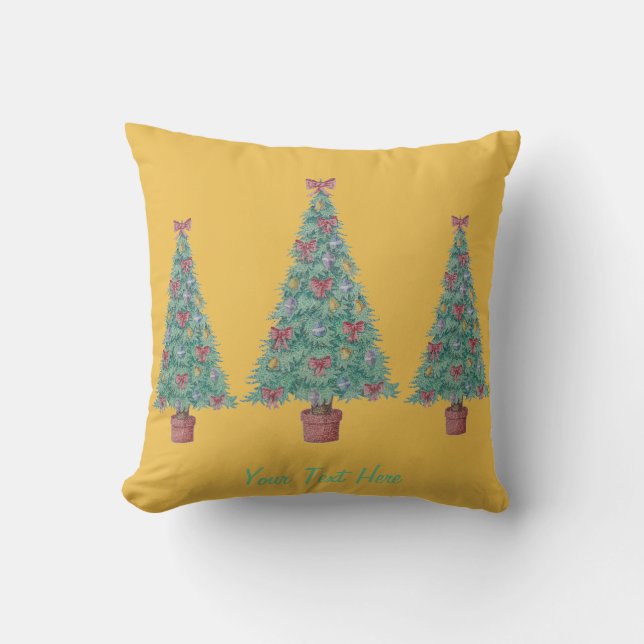 decorated tree with bells red bows for christmas throw pillow (Front)