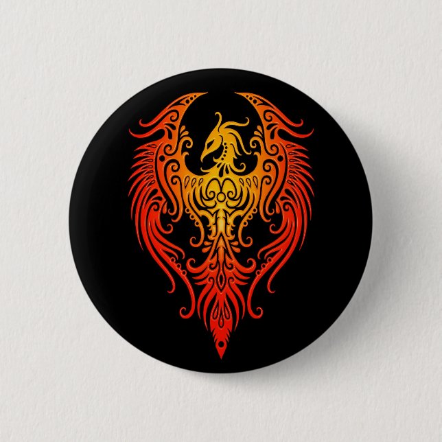 Decorated Tribal Phoenix Pinback Button (Front)