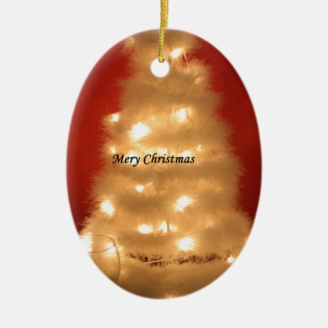 Decorated White Christmas Tree Collection Ceramic Ornament (Front)