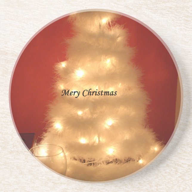 Decorated White Christmas Tree Collection Sandstone Coaster (Front)