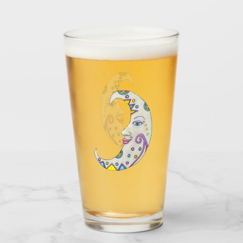 Decorated White Crescent Moon Abstract Shapes Face Glass