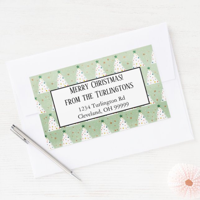 Decorated White Xmas Trees Green Star Address Rectangular Sticker (Envelope)