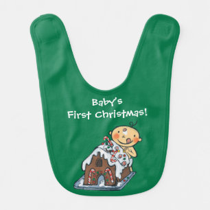 Decorating a Gingerbread House for Christmas Baby Bib