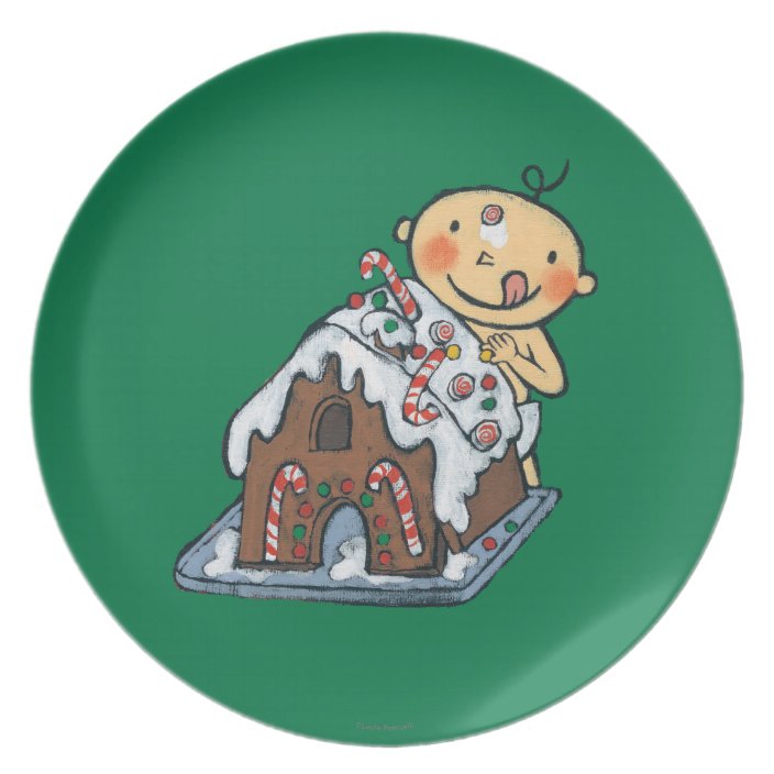 Decorating A Gingerbread House For Christmas Melamine Plate