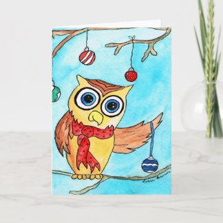 Decorating Christmas Owl Holiday Card