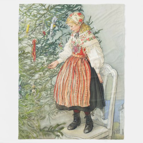 Decorating the Christmas Tree _ Carl Larsson Fleece Blanket