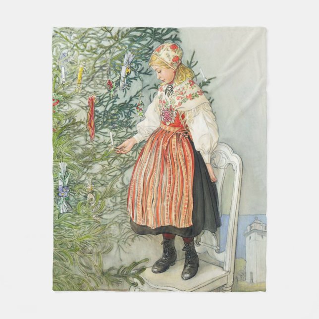 Decorating the Christmas Tree - Carl Larsson Fleece Blanket (Front)