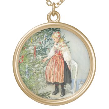 Decorating The Christmas Tree - Carl Larsson Gold Plated Necklace by decodesigns at Zazzle