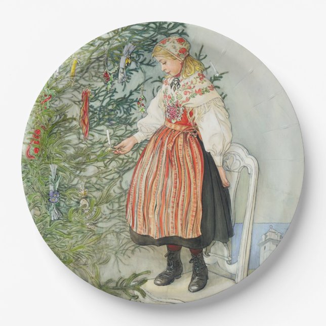 Decorating the Christmas Tree - Carl Larsson Paper Plates (Front)