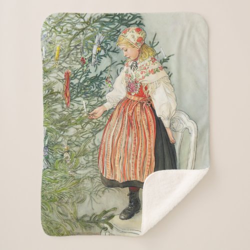 Decorating the Christmas Tree _ Carl Larsson Sherpa Blanket