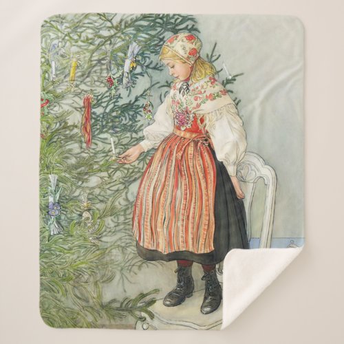Decorating the Christmas Tree _ Carl Larsson Sherpa Blanket