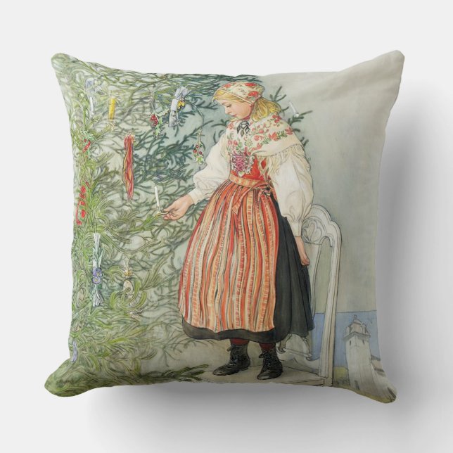 Decorating the Christmas Tree - Carl Larsson Throw Pillow (Front)