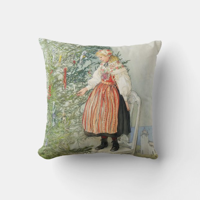 Decorating the Christmas Tree - Carl Larsson Throw Pillow (Front)