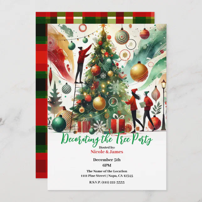 Decorating the Christmas Tree Holiday Party Invitation Zazzle