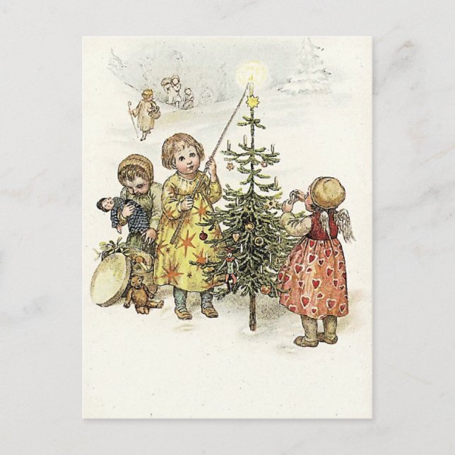 Decorating the Christmas tree Holiday Postcard (Front)