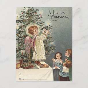 Decorating the Christmas Tree -vintage Christmas Holiday Postcard