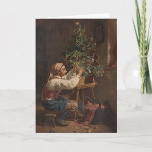 Decorating the Christmas Tree Vintage Painting Card