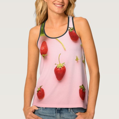 Decoration of red lichee mint and white flower tank top