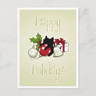 Decorations and Black Kitten (Happy Holidays) Holiday Postcard