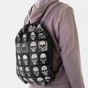 Decorative 3d square Skull Collection Mexican Folk Drawstring Bag