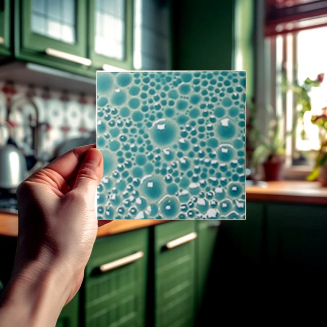 Decorative 4" tile with bubbles in turquoise gloss (Turquoise bubble tile for bathroom and kitchen.)