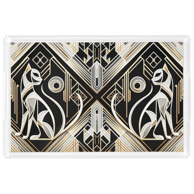 Decorative Abstract Black Cat Acrylic Vanity Tray (Front)