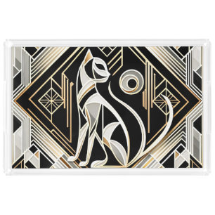 Decorative Abstract Black Cat Acrylic Vanity Tray