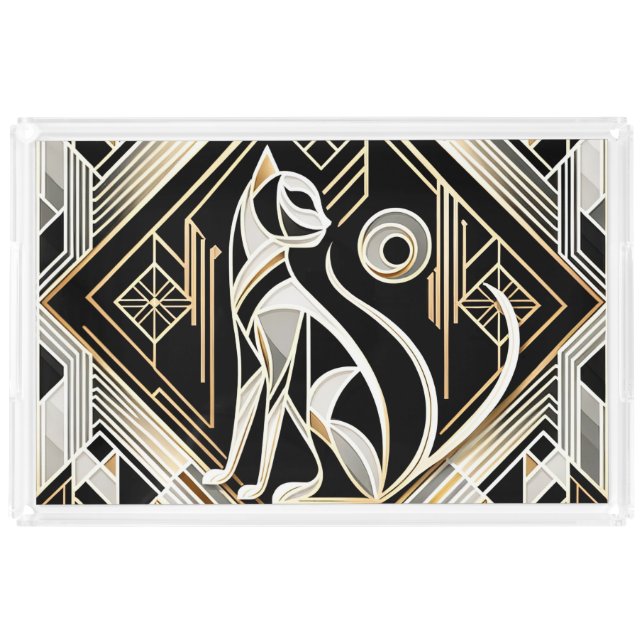 Decorative Abstract Black Cat Acrylic Vanity Tray (Front)