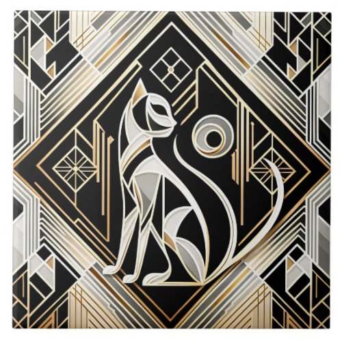Decorative Abstract Black Cat Ceramic Tile