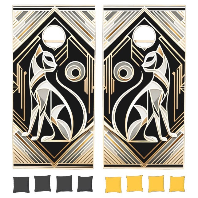 Decorative Abstract Black Cat Cornhole Set (Set)
