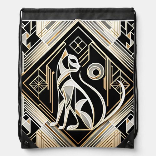 Decorative Abstract Black Cat Drawstring Backpack