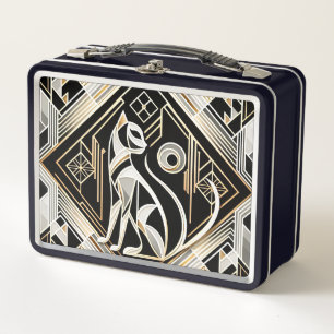Decorative Abstract Black Cat Metal Lunchbox