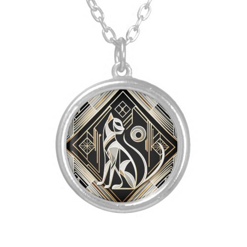 Decorative Abstract Black Cat Necklace