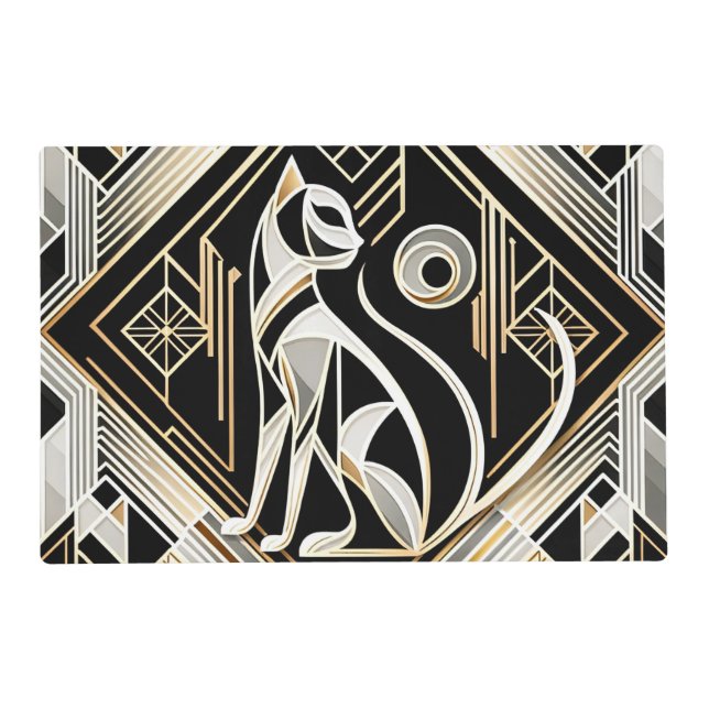 Decorative Abstract Black Cat Paper Placemat (Front)