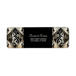 Decorative Abstract Black Cat Return Address Label