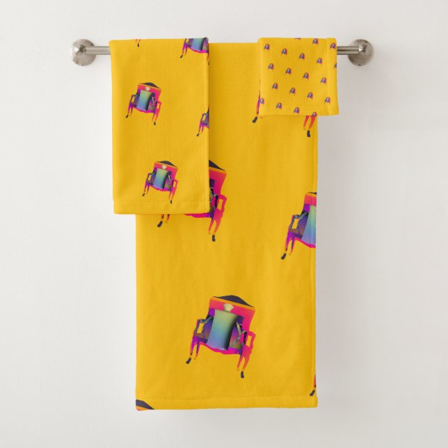Decorative  Abstract Chair Diagonal Yellow  Bath Towel Set (Insitu)