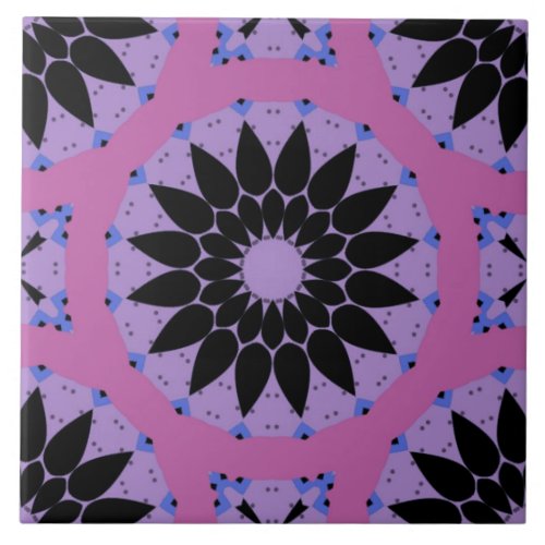 Decorative Abstract Geometric Black  Pink Pattern Ceramic Tile