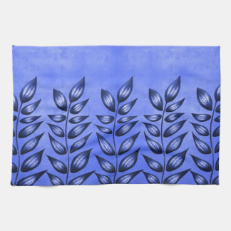 Decorative Abstract Plant Pointy Leaves Artsy Blue Towel