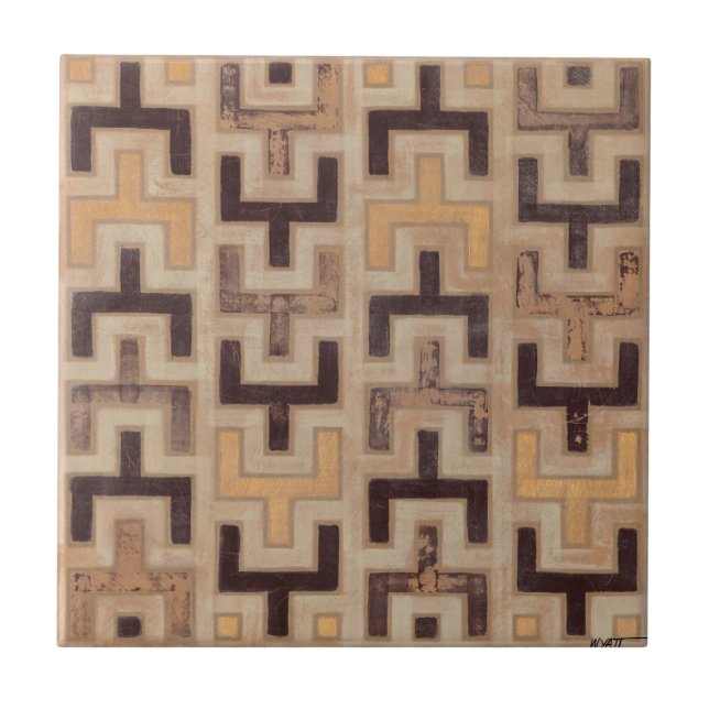 Decorative African Mudcloth Pattern Ceramic Tile (Front)