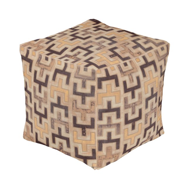 Decorative African Mudcloth Pattern Pouf (Angled Front)