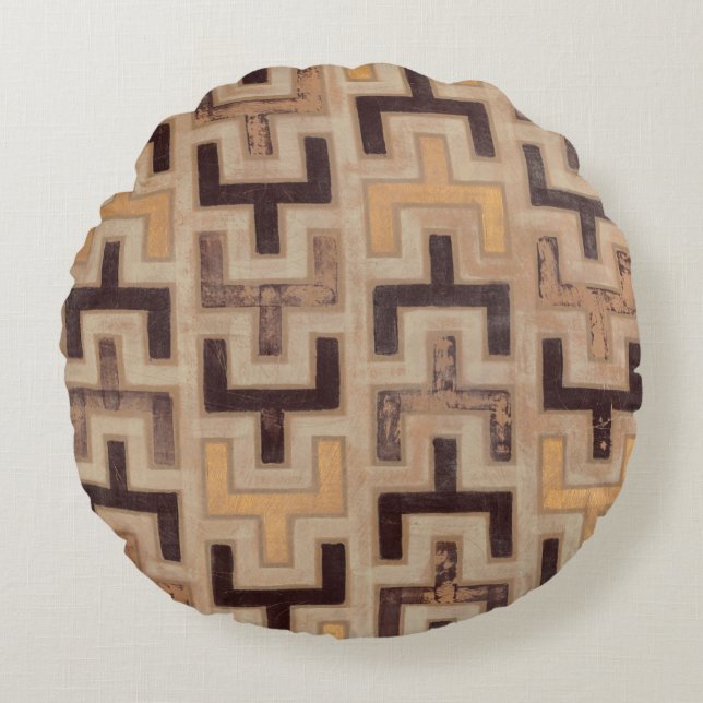 Decorative African Mudcloth Pattern Round Pillow (Front)
